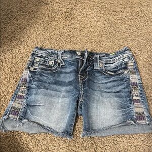 Miss Me Blue Jean Shorts with Distressed Details